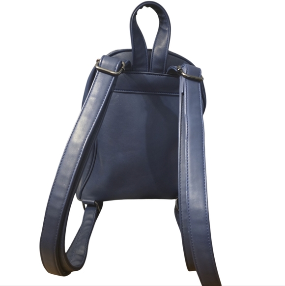 Chic Navy Faux-Leather Mini Backpack with Playful Face Detail - Picture 5 of 15